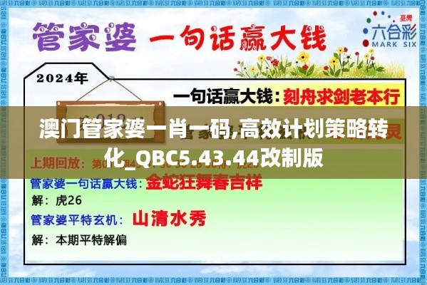 澳门管家婆一肖一码,高效计划策略转化_QBC5.43.44改制版