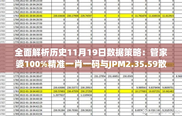 全面解析历史11月19日数据策略：管家婆100%精准一肖一码与JPM2.35.59散热版