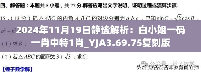 2024年11月19日静谧解析：白小姐一码一肖中特1肖_YJA3.69.75复刻版