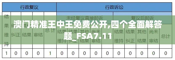 澳门精准王中王免费公开,四个全面解答题_FSA7.11