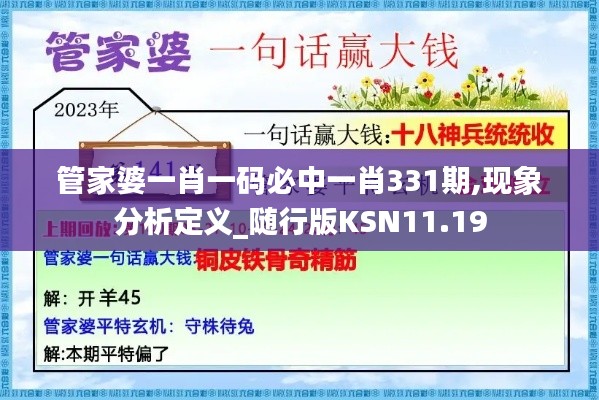 管家婆一肖一码必中一肖331期,现象分析定义_随行版KSN11.19