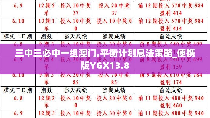 三中三必中一组澳门,平衡计划息法策略_便携版YGX13.8