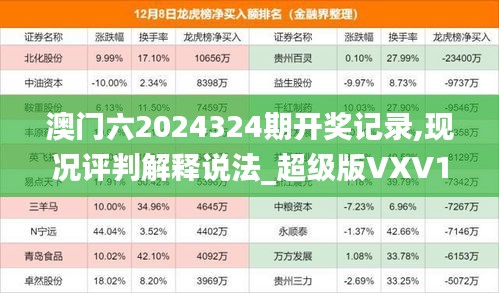 澳门六2024324期开奖记录,现况评判解释说法_超级版VXV13.89